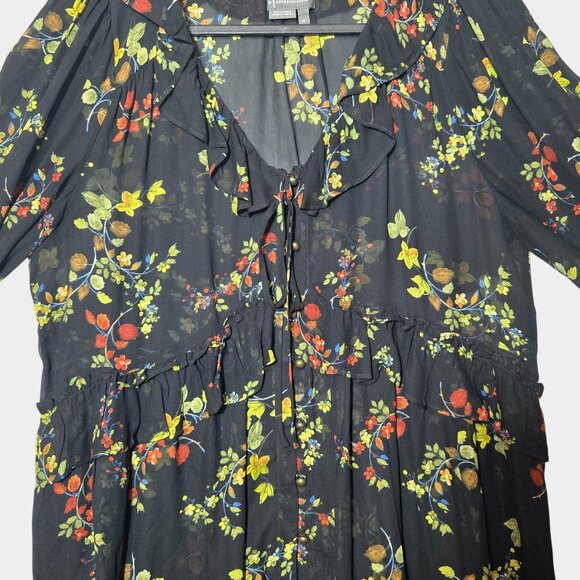 Anthropologie Jamison Floral Ruffles Flowy Tunic Blouse M Romantic Whimsy Goth - Picture 5 of 12